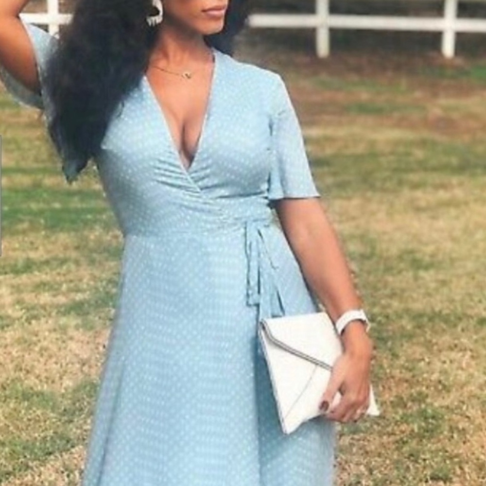 TJD Light Blue Mohea Maxi Wrap Dress 8